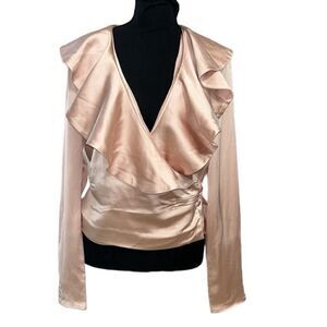 GRFRLND Revolve Rose Pink Ruffle Neck Top/Blouse (Size Medium)